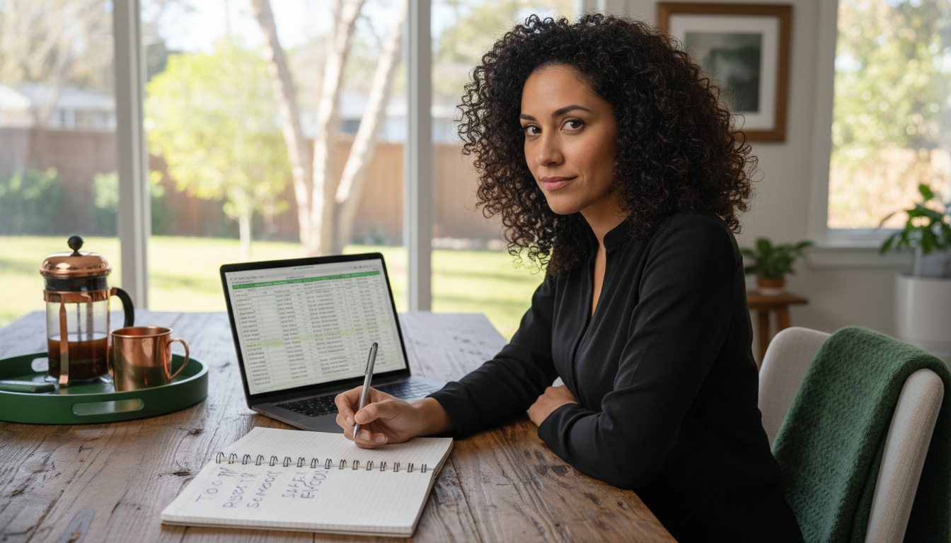 Applicant comparing program information at a laptop.