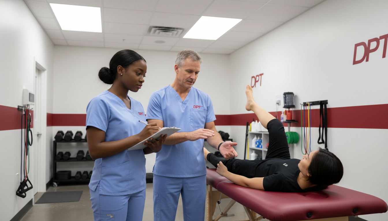 Learners discussing a supervised physical therapy session.